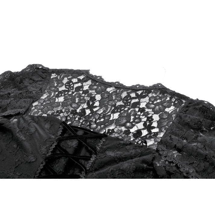Women's Gothic Jacquard Floral Lace Sleeved Dress Graduation Dress - Image 14