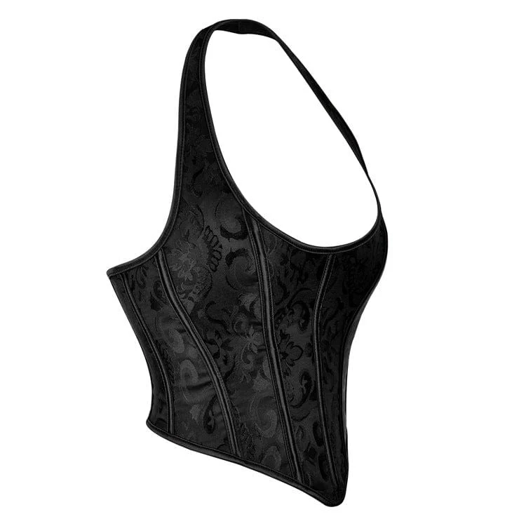Women's Gothic Jacquard Halterneck Overbust Corset - Image 3