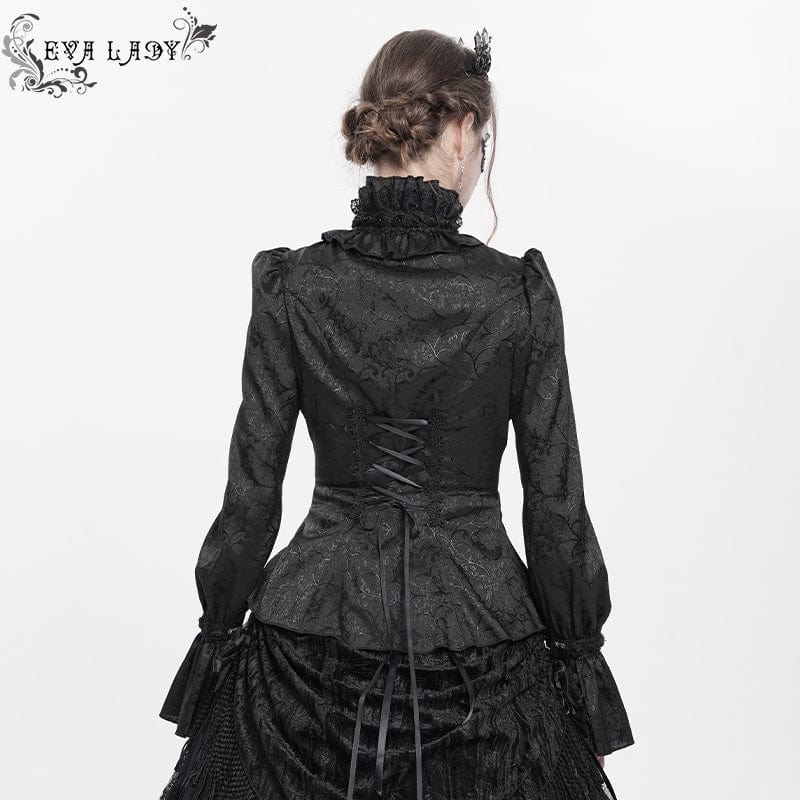 Women's Gothic Jacquard Lace Stand Collar Long Sleeve Shirt - Image 5
