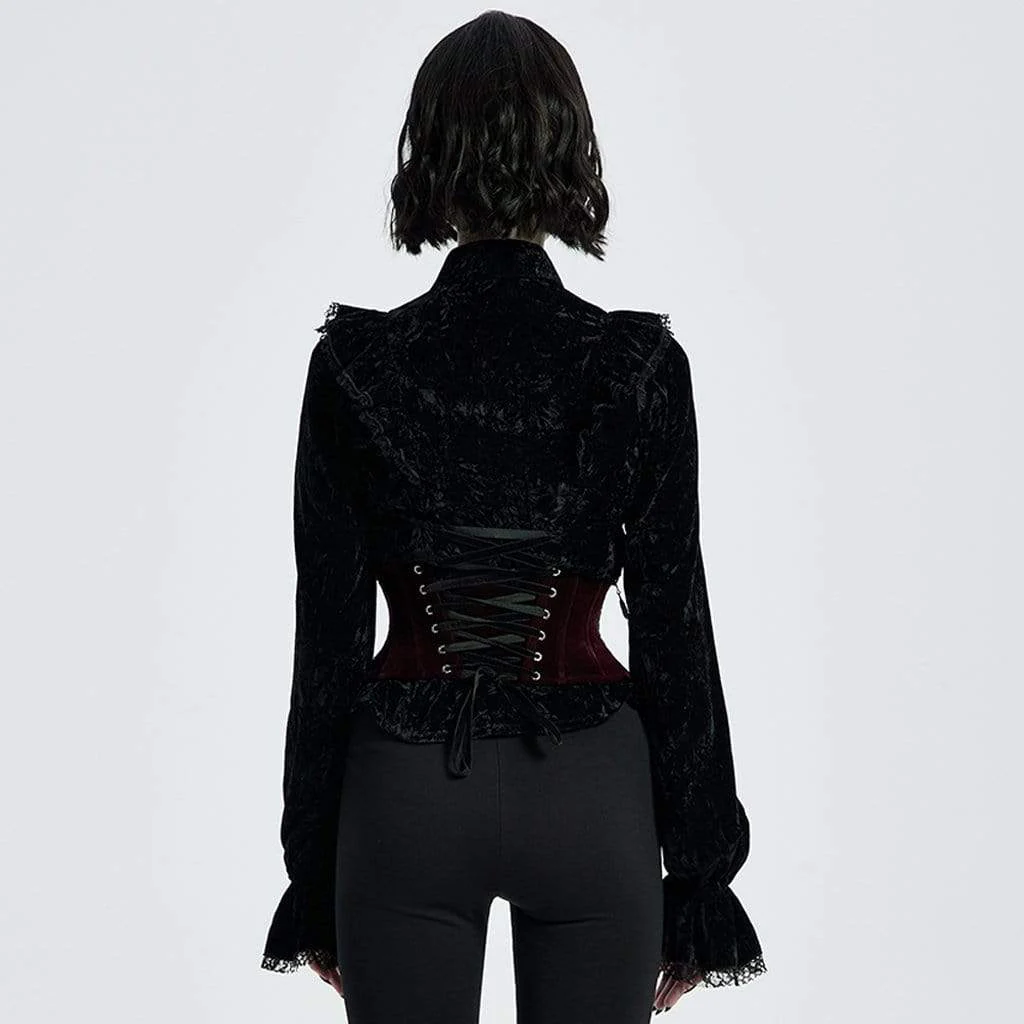 Women's Gothic Jacquard Lacing Underbust Corsets Red - Image 3