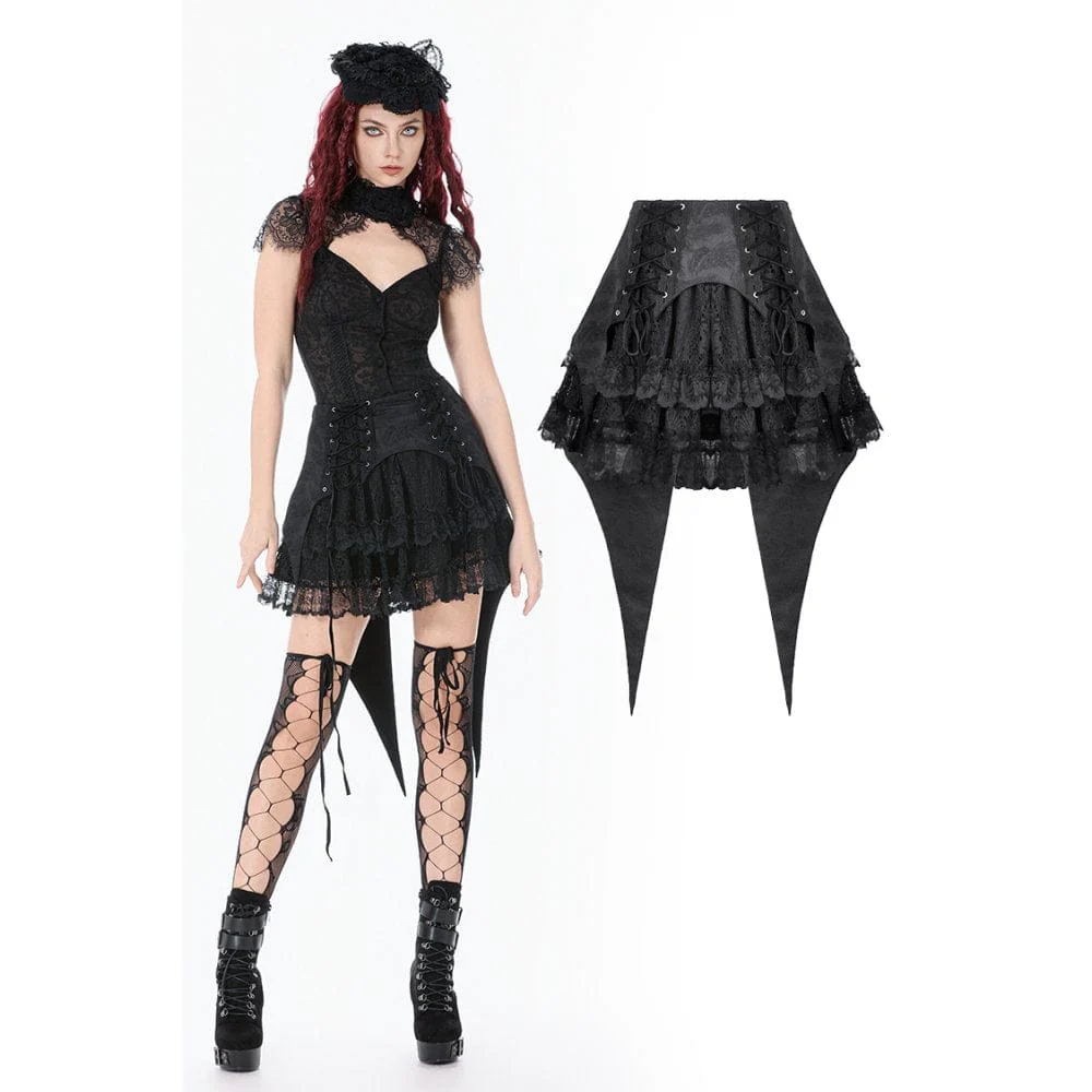 Women's Gothic Jacquard Layered Lace Swallowtail Skirt