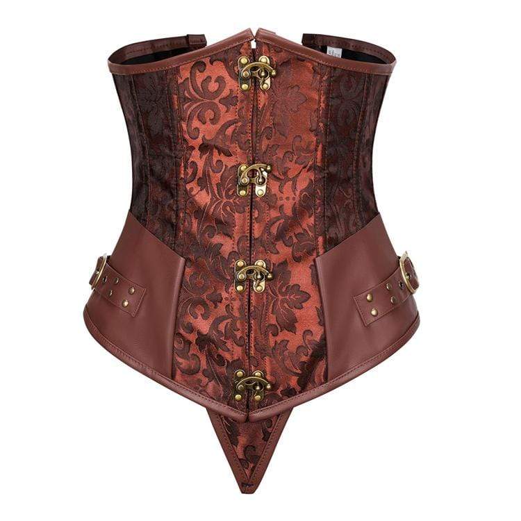 Women's Gothic Jacquard Splicing Faux Leather Chains Overbust Corsets With T-back - Image 6