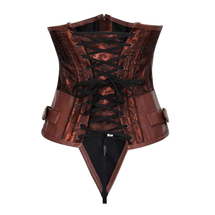 Women's Gothic Jacquard Splicing Faux Leather Chains Overbust Corsets With T-back - Image 8