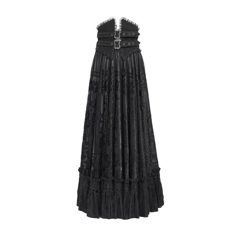 Women's Gothic Jacquard Tassels Buckle-up Long Skirt Black - Image 7