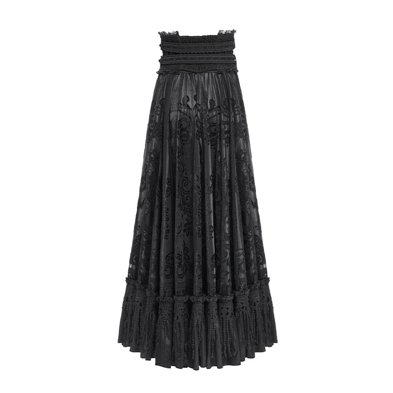 Women's Gothic Jacquard Tassels Buckle-up Long Skirt Black - Image 9