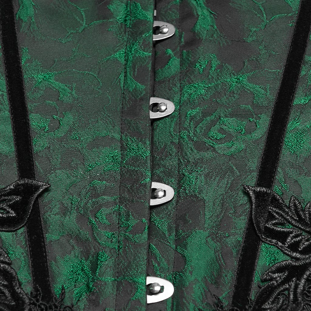 Women's Gothic Jacquard Tassels Underbust Corset Black-Green - Image 9