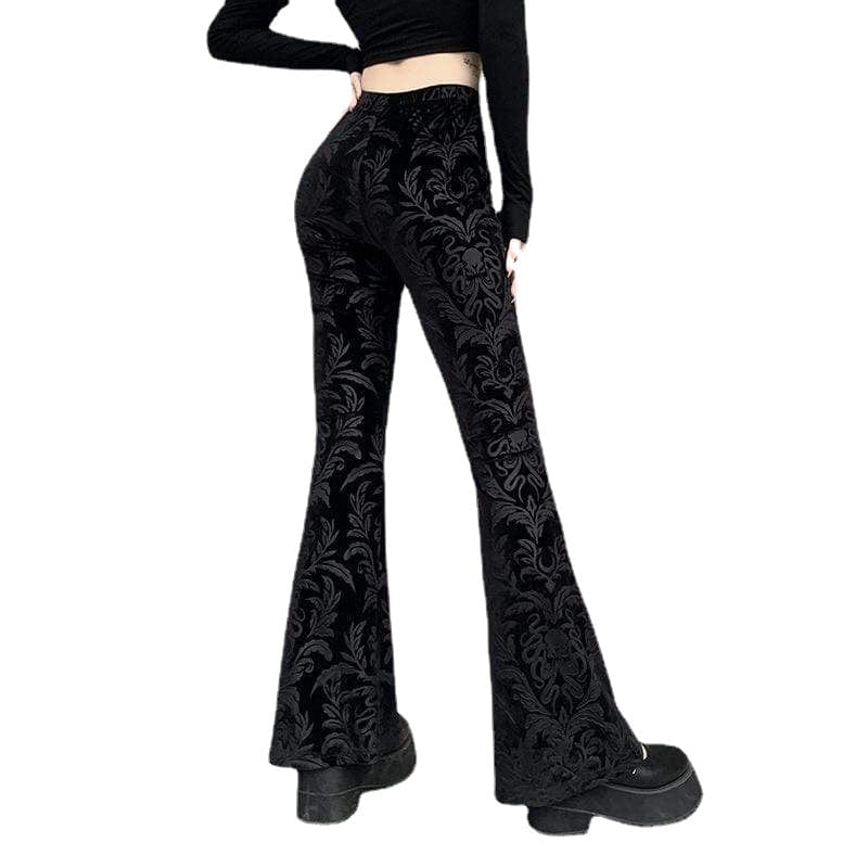 Women's Gothic Jacquard Velet Flared Trousers - Image 3
