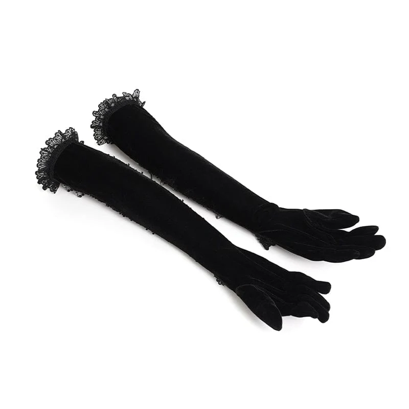 Women's Gothic Lace Beaded Long Gloves - Image 8