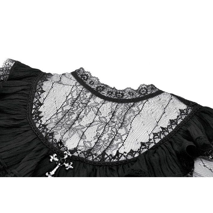 Women's Gothic Lace Cross Ruffled Short Sleeved Dress Graduation Dress - Image 13