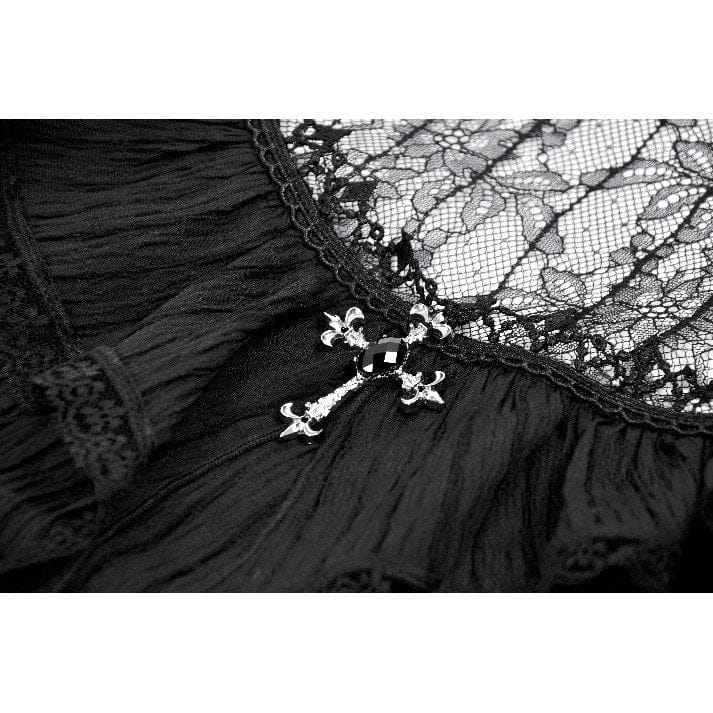 Women's Gothic Lace Cross Ruffled Short Sleeved Dress Graduation Dress - Image 15