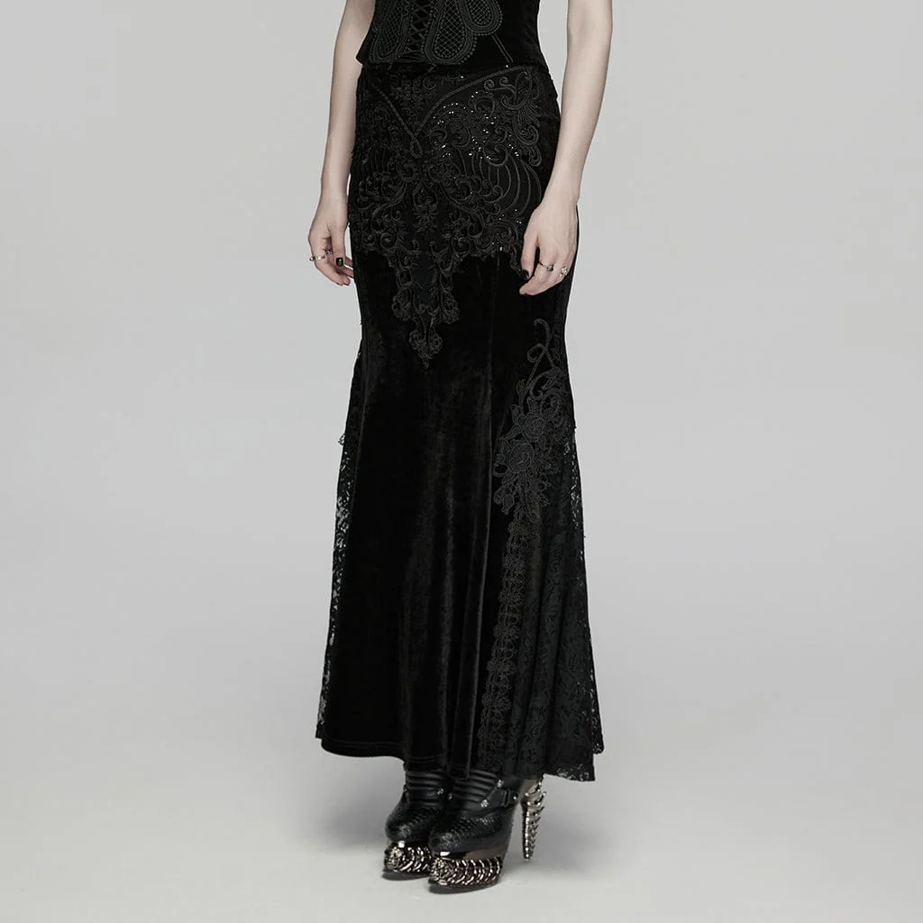 Women's Gothic Lace Embroidered Velvet Skirt - Image 2