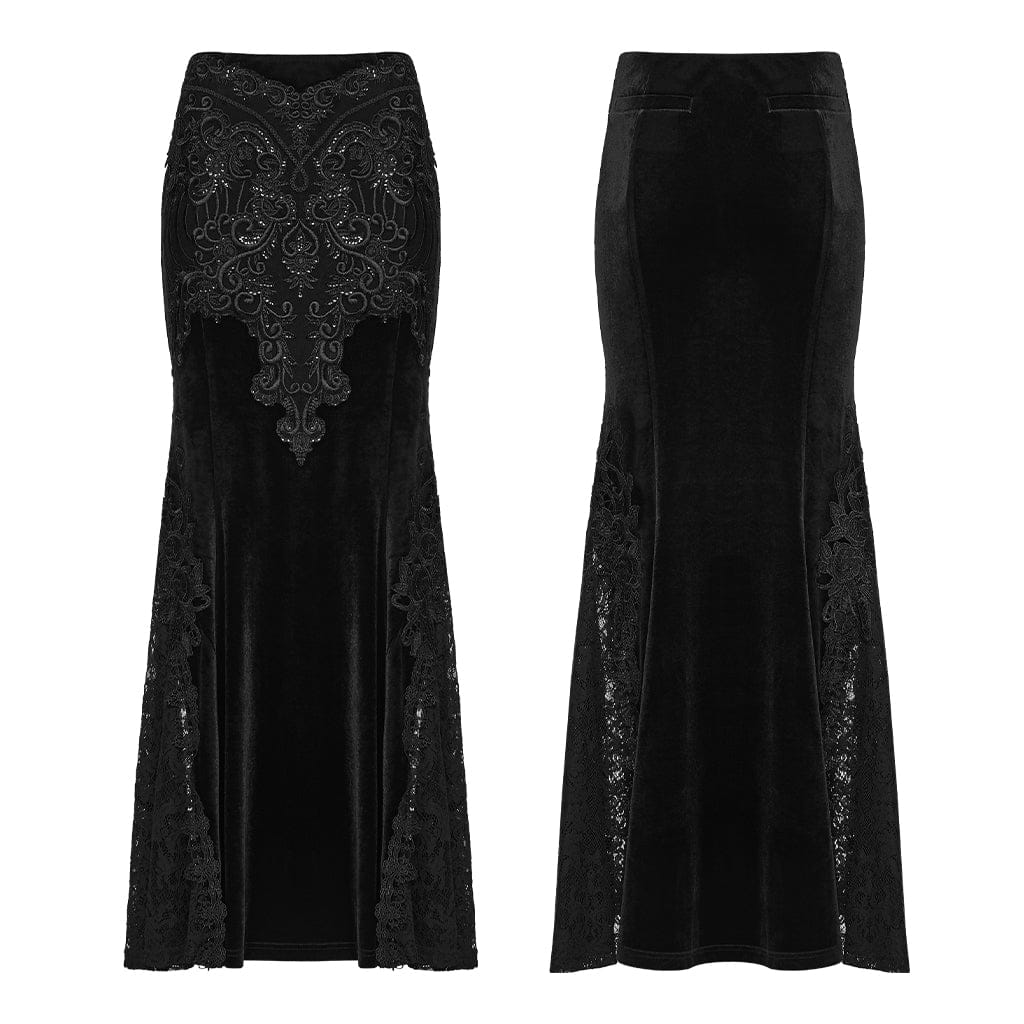 Women's Gothic Lace Embroidered Velvet Skirt - Image 5