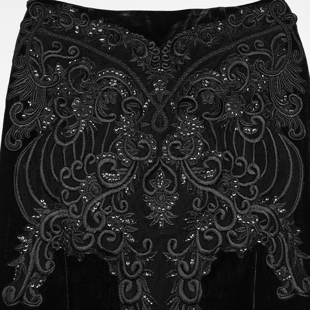 Women's Gothic Lace Embroidered Velvet Skirt - Image 6