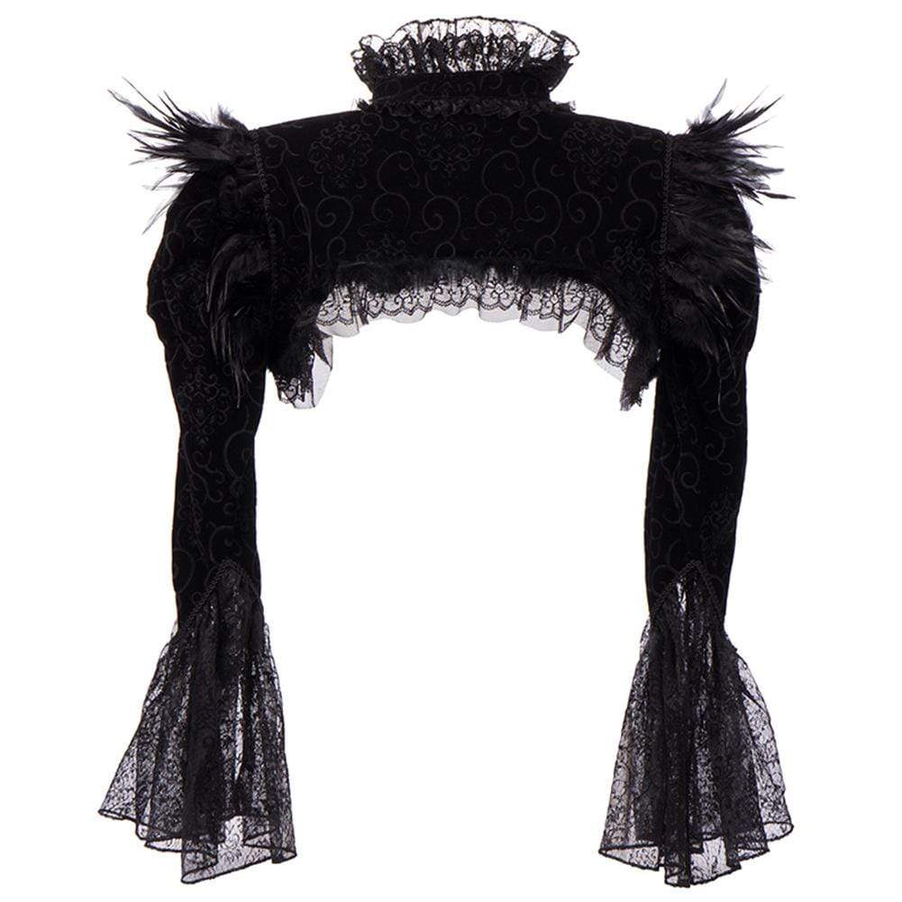 Women's Gothic Lace Flare Sleeved Capes With Feather - Image 3