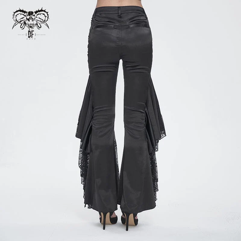 Women's Gothic Lace Floral Flared Pants - Image 4