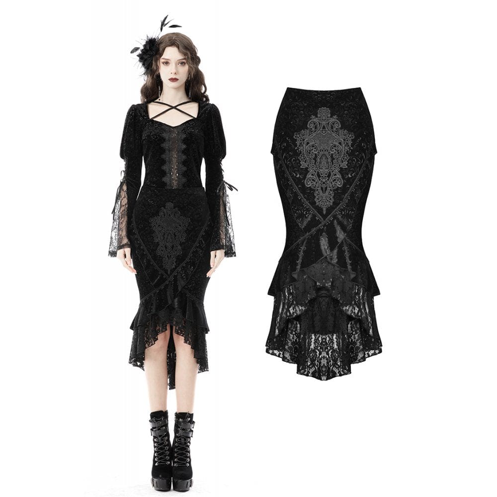 Women's Gothic Lace Hem Jacquard Dovetail Wrap Skirt - Image 4