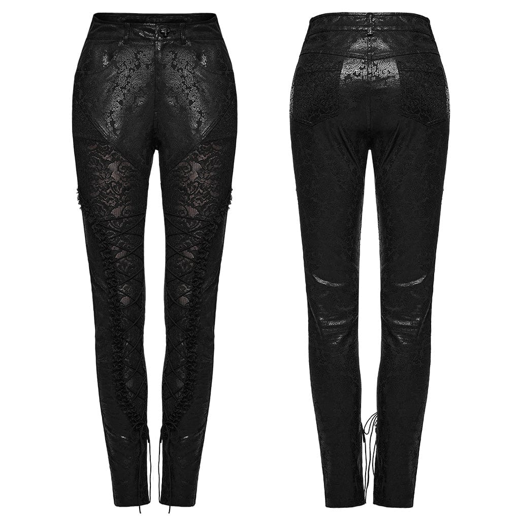 Women's Gothic Lace Lace-Up Leggings - Image 5