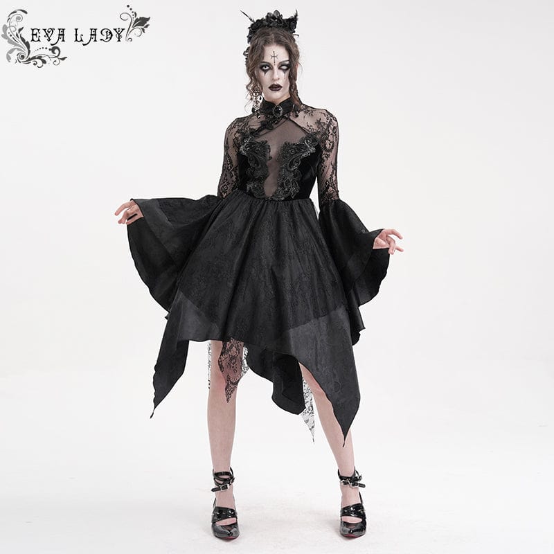 Women's Gothic Lace Lace-up Long Sleeved Dress - Image 2