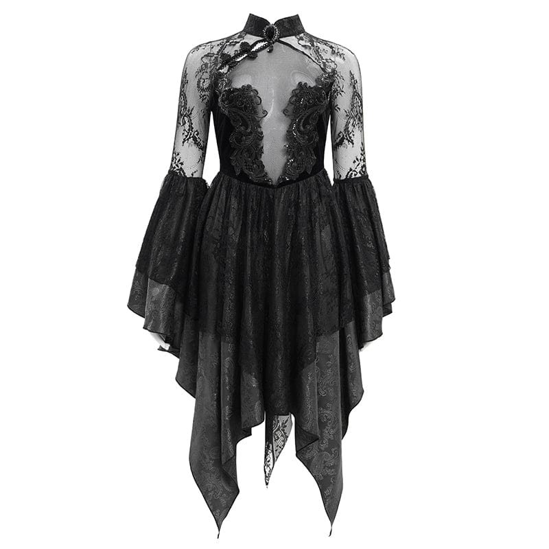Women's Gothic Lace Lace-up Long Sleeved Dress - Image 6