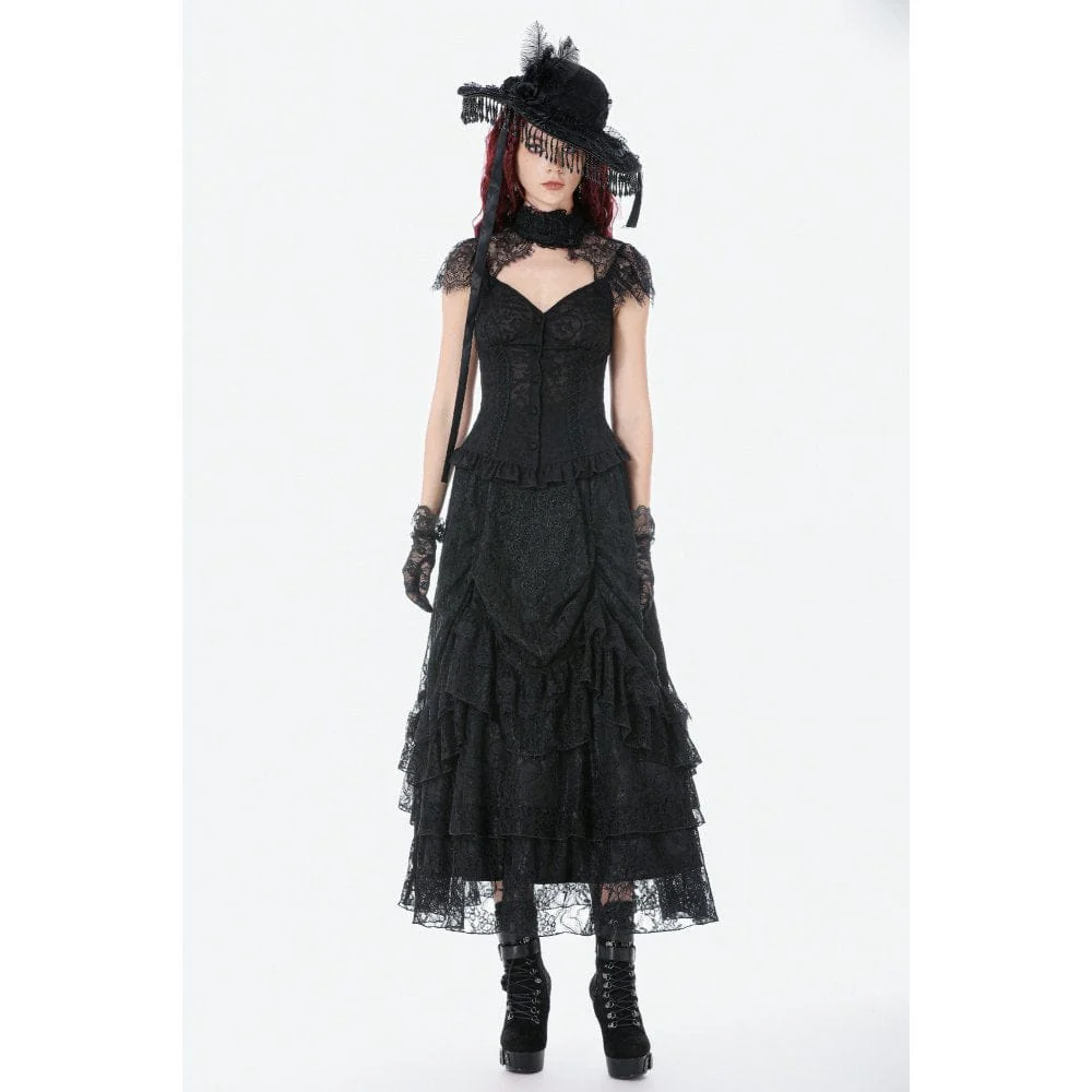 Women's Gothic Lace Layered Ruched Maxi Skirt - Image 2