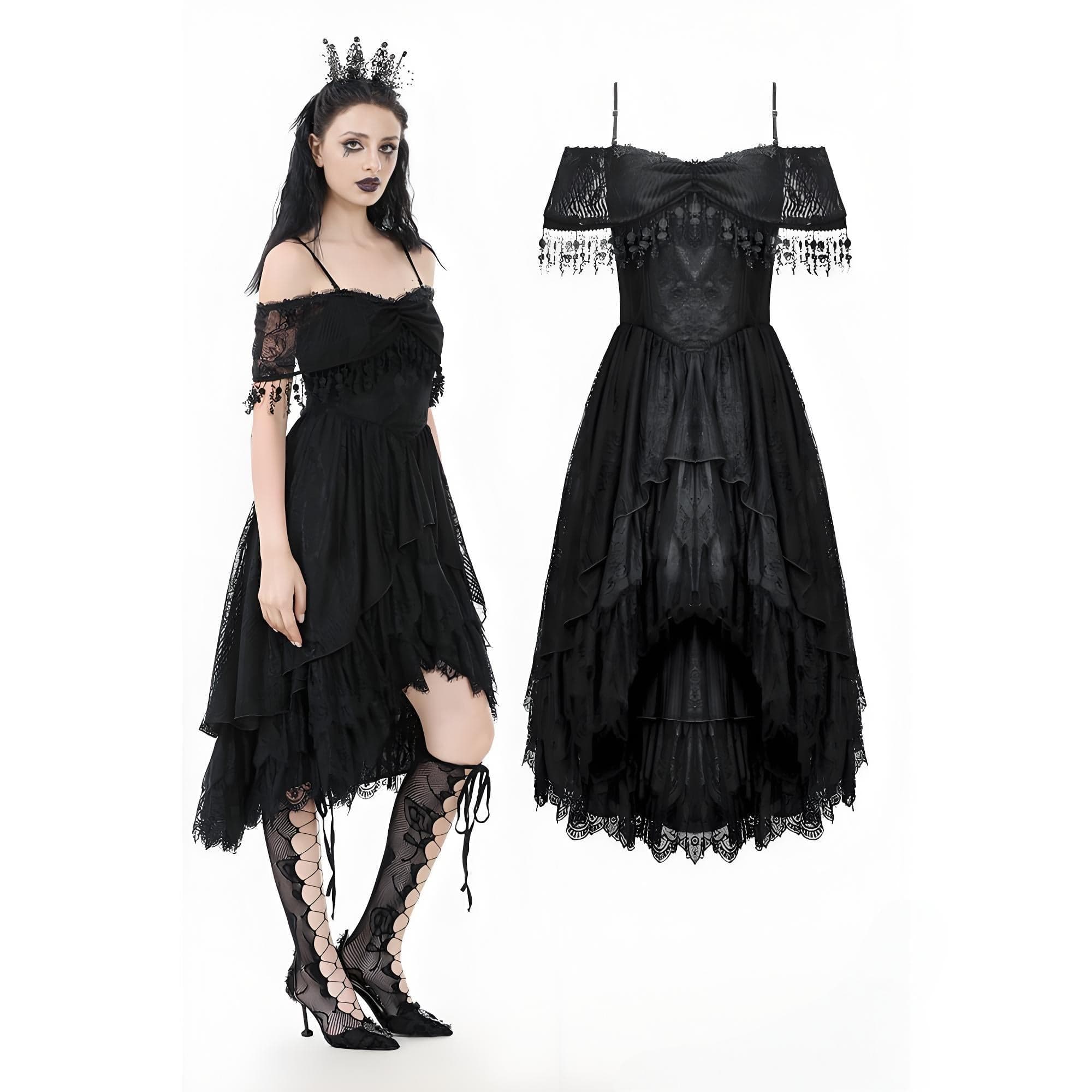 Women's Gothic Lace Off-Shoulder Tassels Dress Wedding Dress