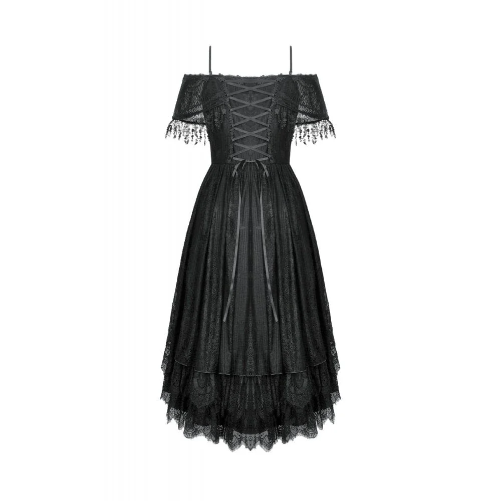 Women's Gothic Lace Off-Shoulder Tassels Dress Wedding Dress - Image 10