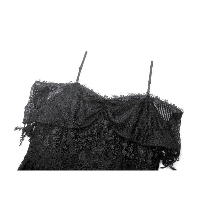 Women's Gothic Lace Off-Shoulder Tassels Dress Wedding Dress - Image 11