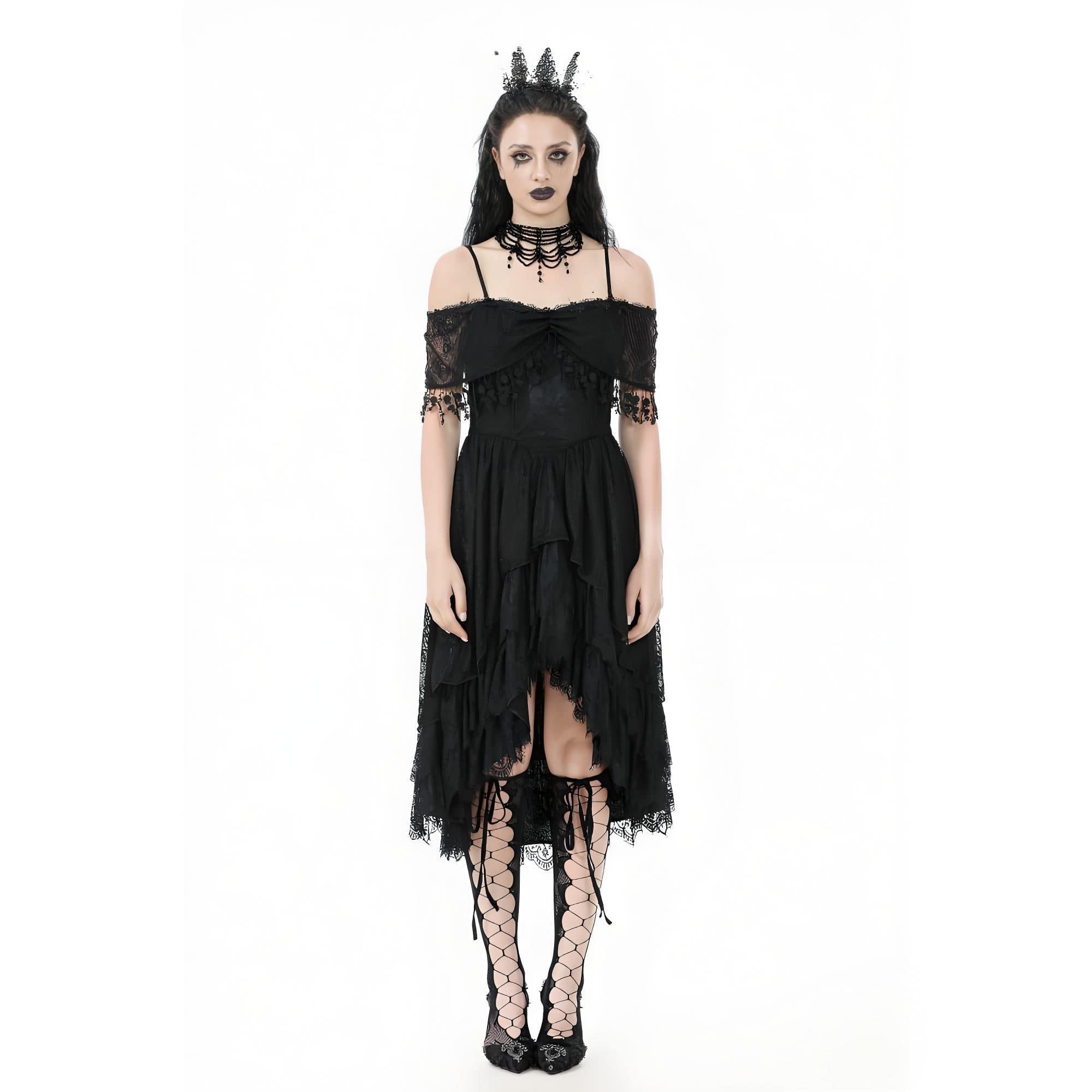 Women's Gothic Lace Off-Shoulder Tassels Dress Wedding Dress - Image 2