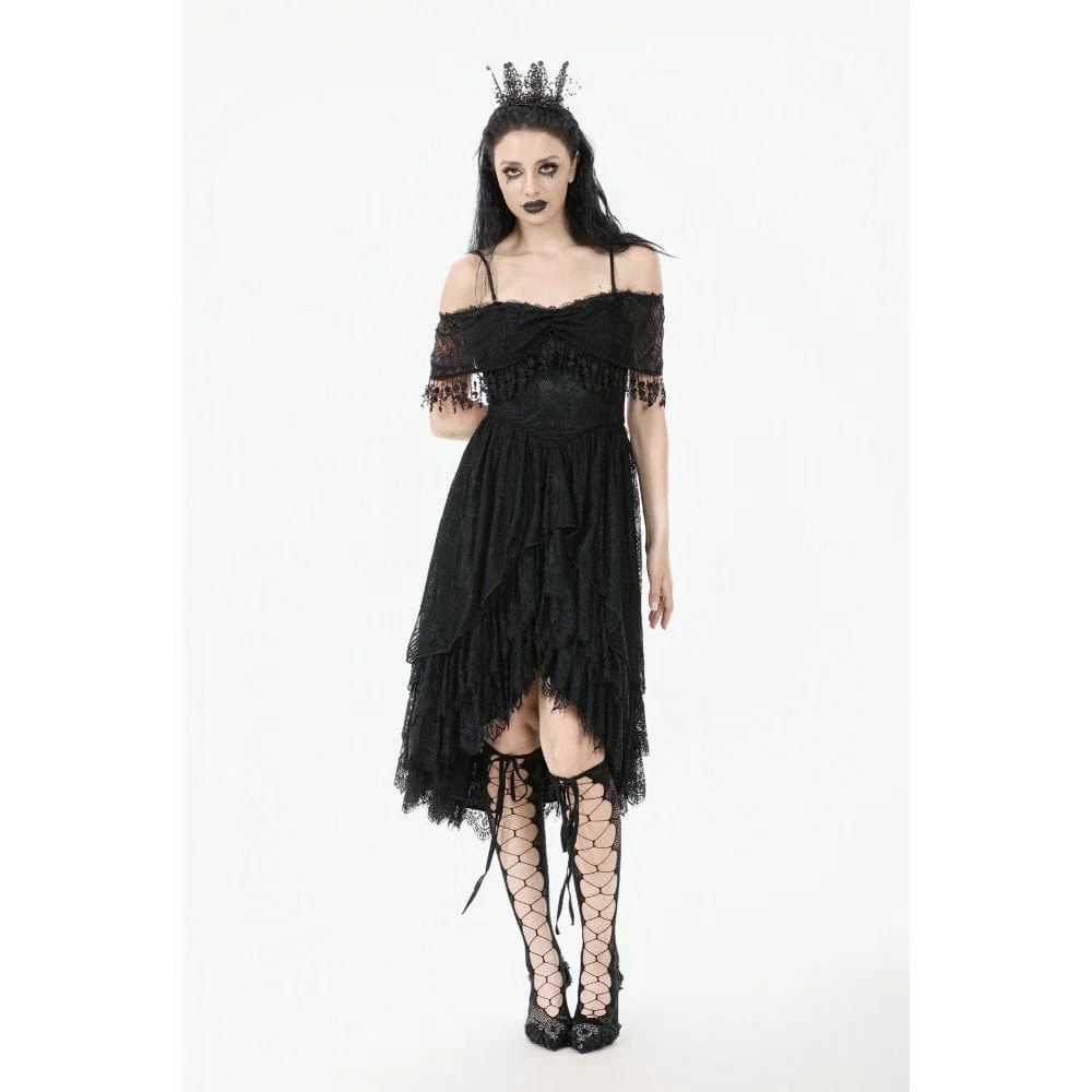 Women's Gothic Lace Off-Shoulder Tassels Dress Wedding Dress - Image 3