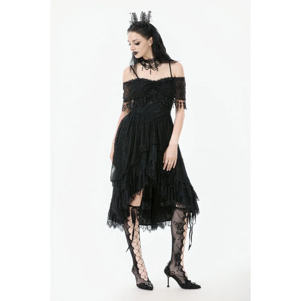 Women's Gothic Lace Off-Shoulder Tassels Dress Wedding Dress - Image 4