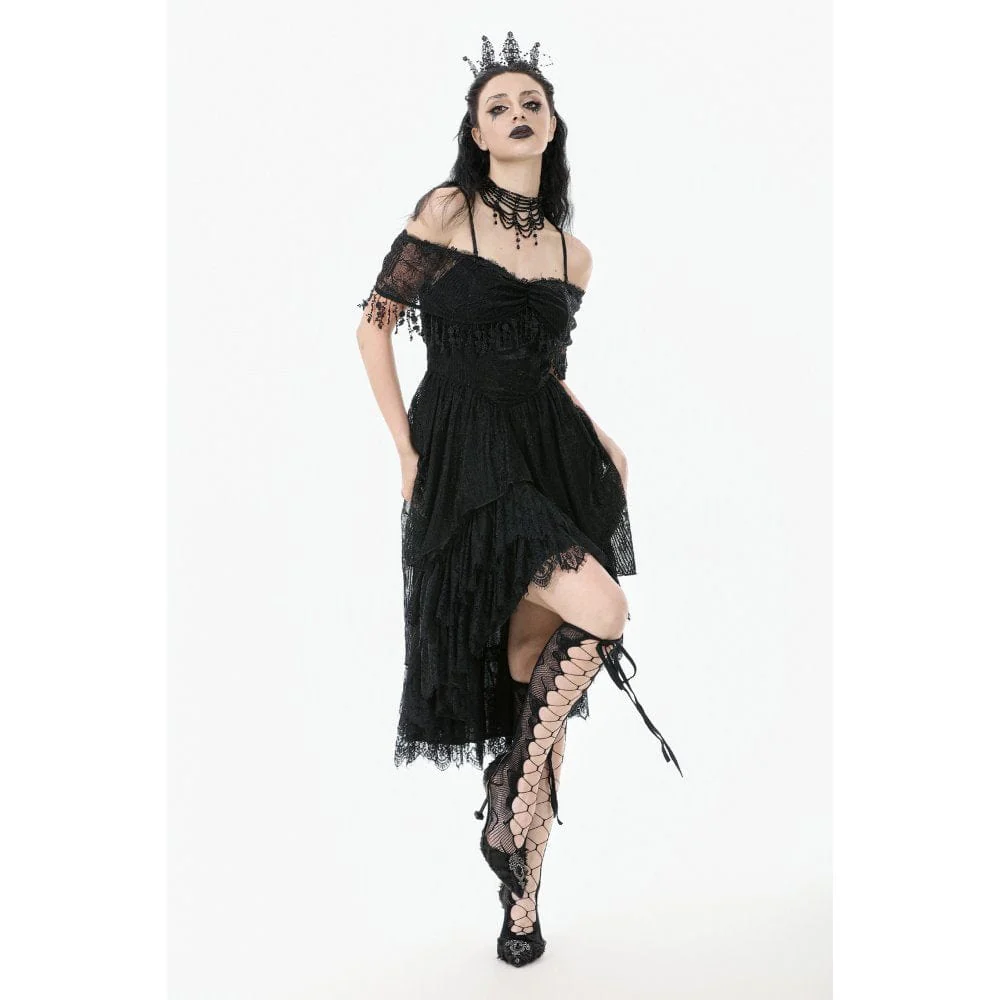 Women's Gothic Lace Off-Shoulder Tassels Dress Wedding Dress - Image 5