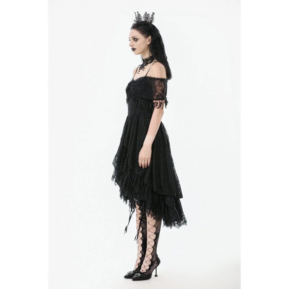 Women's Gothic Lace Off-Shoulder Tassels Dress Wedding Dress - Image 7