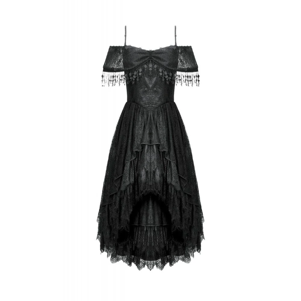 Women's Gothic Lace Off-Shoulder Tassels Dress Wedding Dress - Image 9