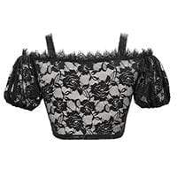 Women's Gothic Lace Overlay Scottish Check Short Puffed Sleeve Tops - Image 6