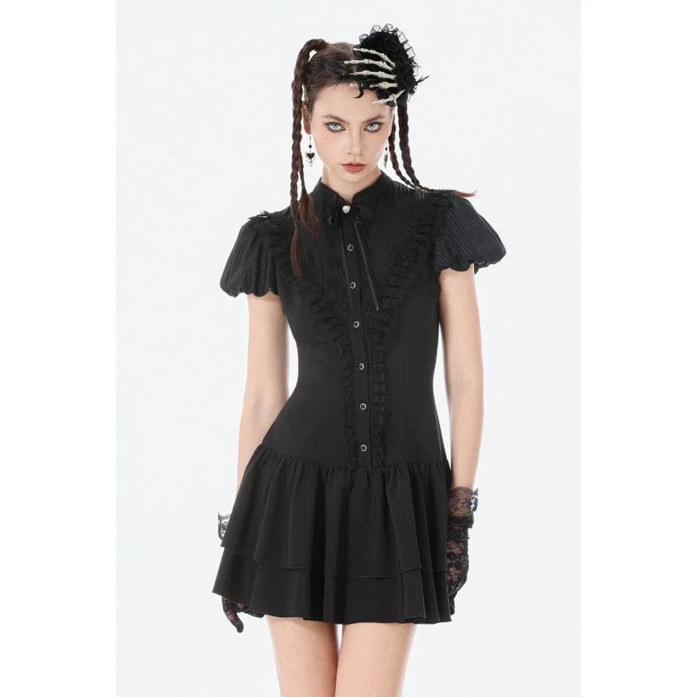 Women's Gothic Lace Pleated Bow-Trim Dress - Image 2