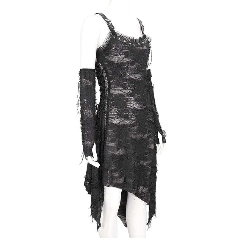 Women's Gothic Lace Ripped Hem Dress with Arm Sleeves - Image 10