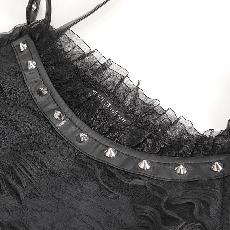 Women's Gothic Lace Ripped Hem Dress with Arm Sleeves - Image 11