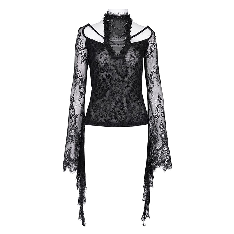 Women's Gothic Lace Ripped Long Sleeved Shirt - Image 7