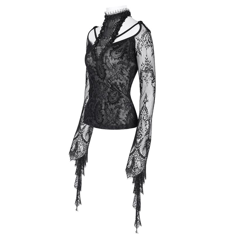 Women's Gothic Lace Ripped Long Sleeved Shirt - Image 8