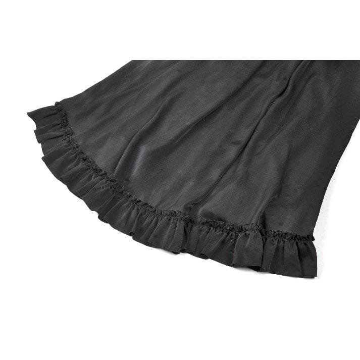 Women's Gothic Lace Ruched Ruffled Maxi Skirt Black-Red - Image 14