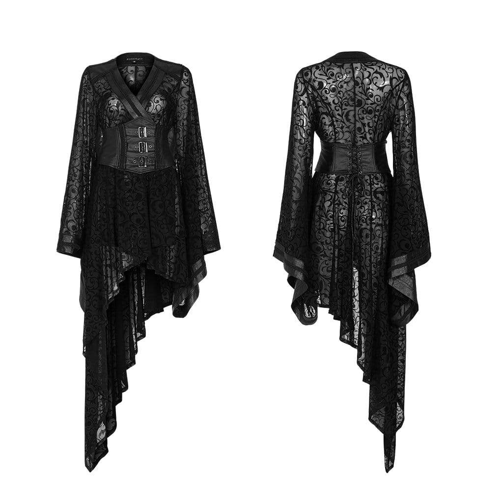 Women's Gothic Lace Sheer Irregular Dresses With Girdle - Image 5