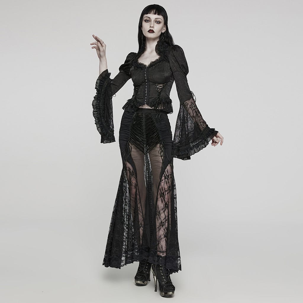 Women's Gothic Lace Sheer Wrapped Hip Long Skirt - Image 4