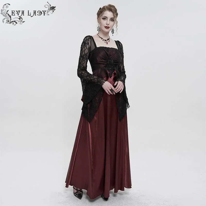 Women's Gothic Lace Sleeved Layered Draped Wedding Dress - Image 2