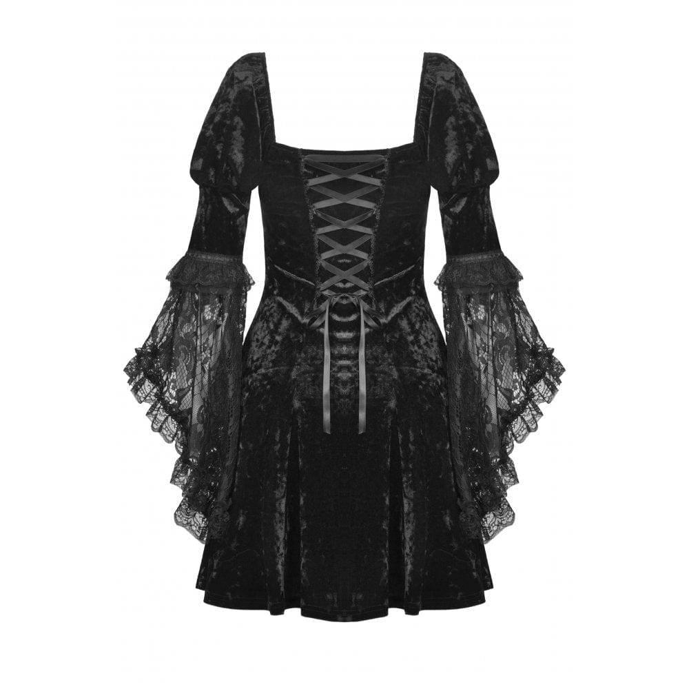 Women's Gothic Lace Sleeved Velvet Dress - Image 10
