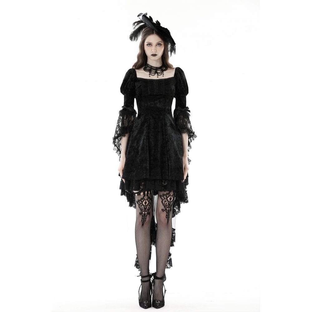Women's Gothic Lace Sleeved Velvet Dress - Image 2