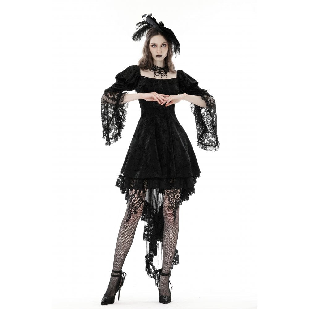 Women's Gothic Lace Sleeved Velvet Dress - Image 4