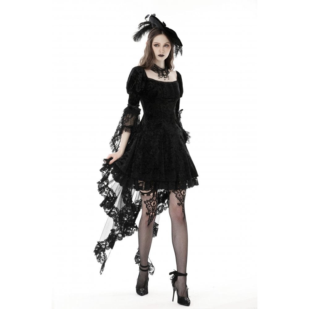 Women's Gothic Lace Sleeved Velvet Dress - Image 5