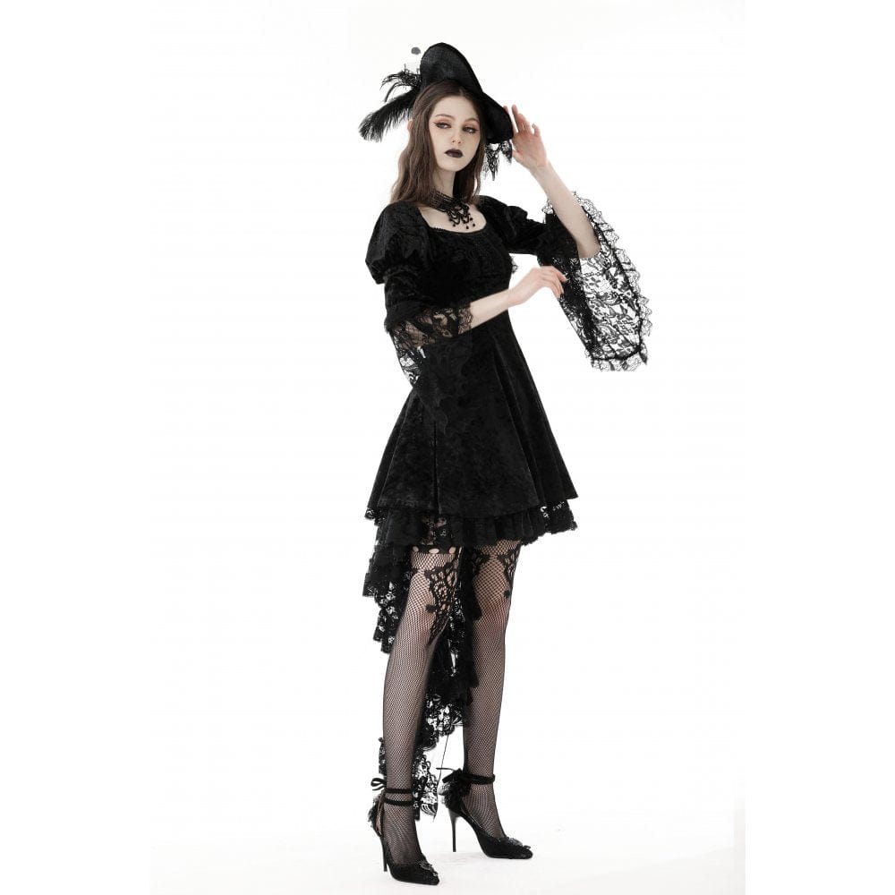 Women's Gothic Lace Sleeved Velvet Dress - Image 6