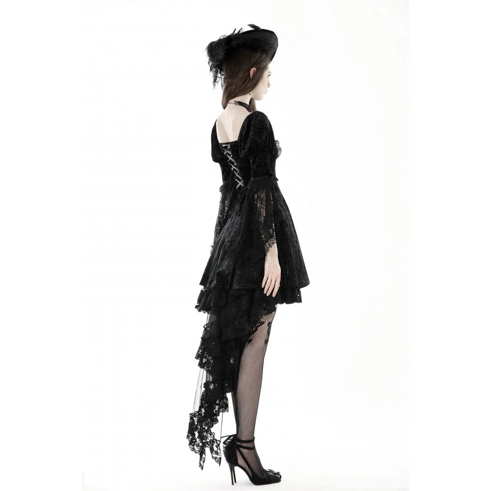Women's Gothic Lace Sleeved Velvet Dress - Image 8