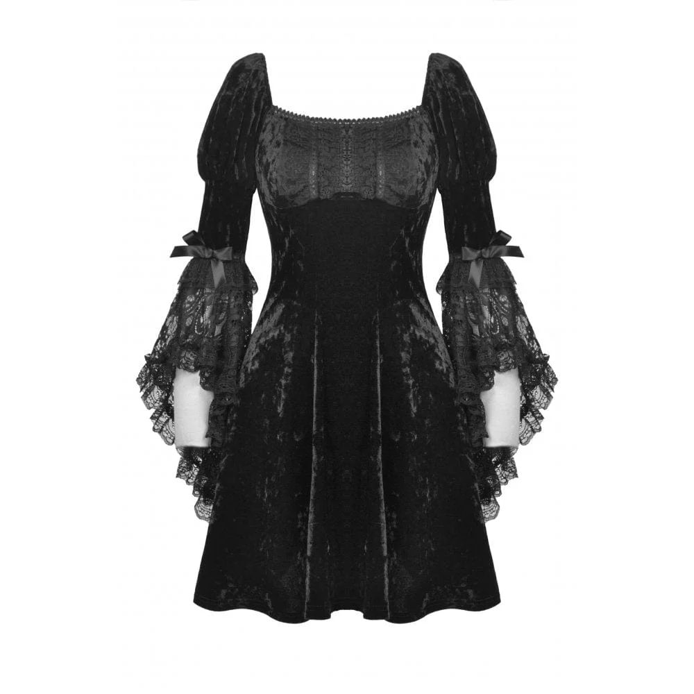 Women's Gothic Lace Sleeved Velvet Dress - Image 9